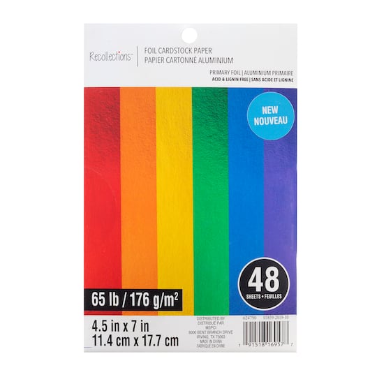 6 Packs: 48 ct. (288 total) Primary Foil Cardstock Paper Value Pack by Recollections™, 4.5" x 7"